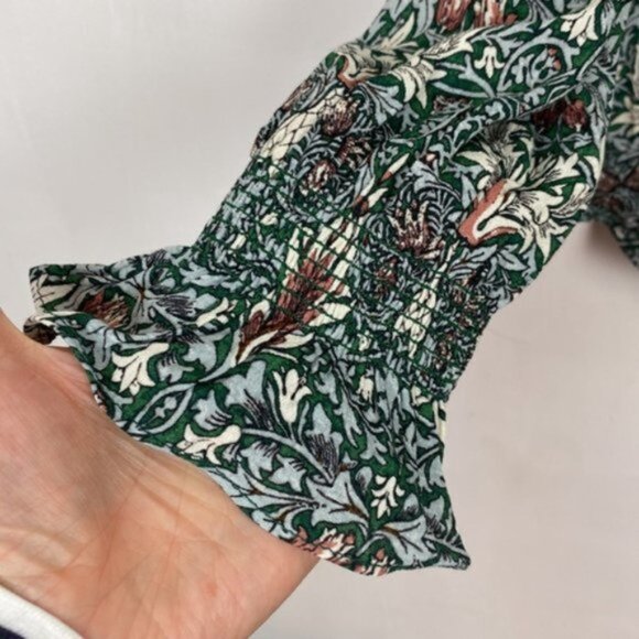 NWT H&M x William Morris & Co 8 Floral Print Top Blouse Green Blue Burgundy - Picture 10 of 13